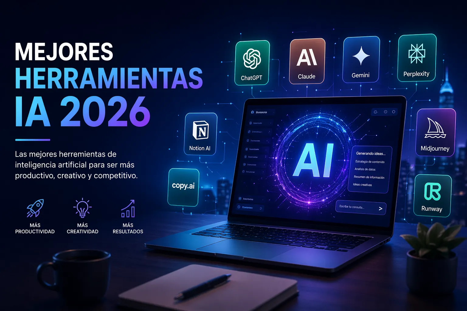 Representación de un ecosistema de agentes de IA trabajando de forma autónoma