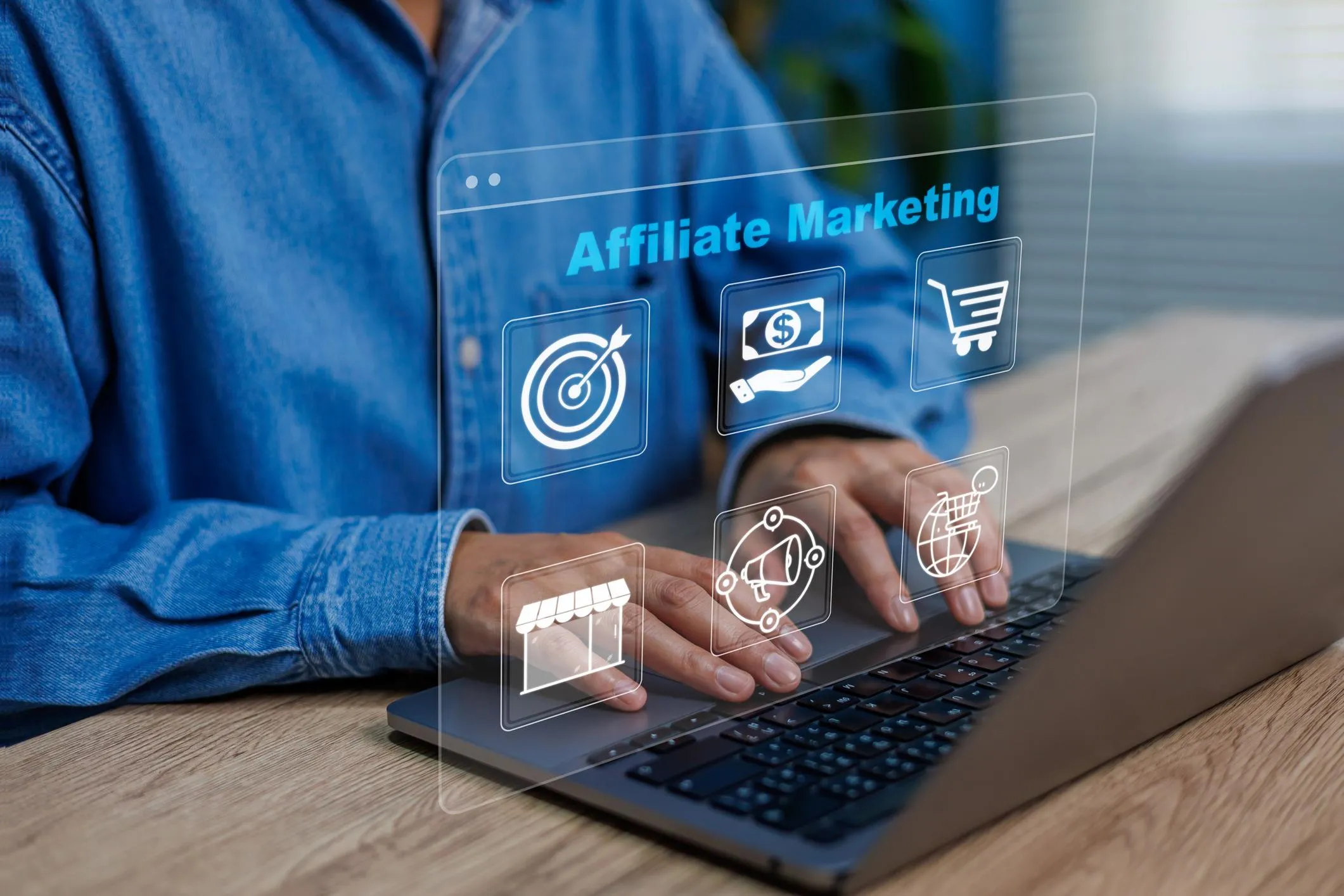 Gráficos de crecimiento financiero y logos de programas de afiliados premium