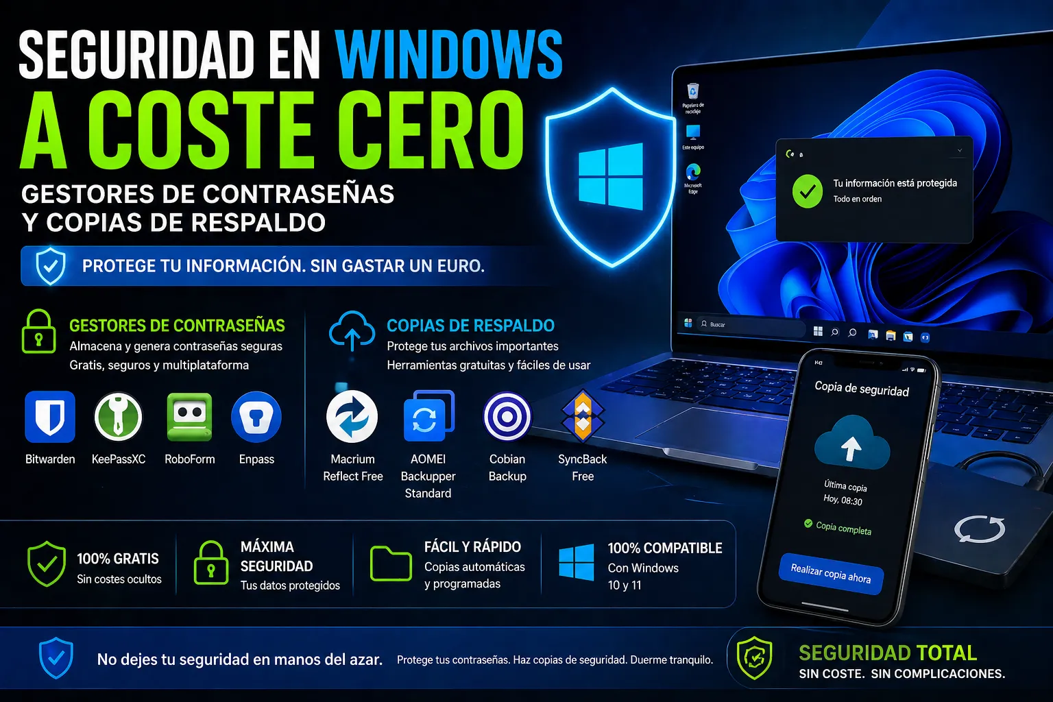 Representación de seguridad digital y protección de datos en Windows