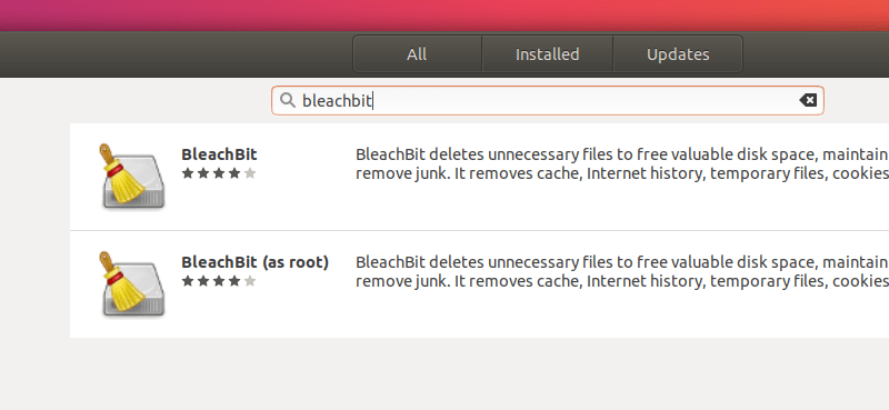 BleachBit en el Centro de Software de Ubuntu