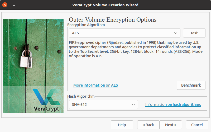 Opciones de Veracrypt para cifrar soportes de datos externos