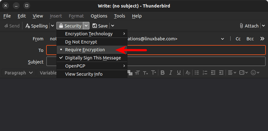 thunderbird requiere encriptación