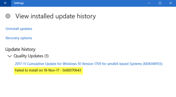 Windows Update failed to install 0x80070643