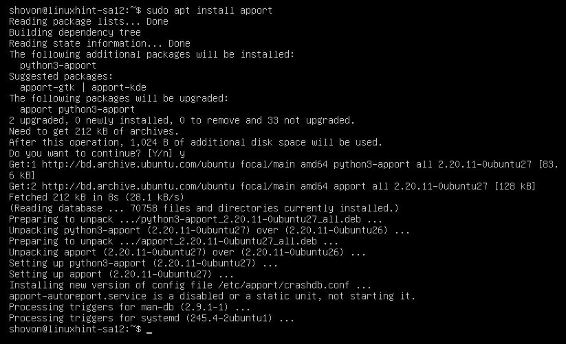 Cómo actualizar Ubuntu 20.04 desde El Terminal apport actualizados