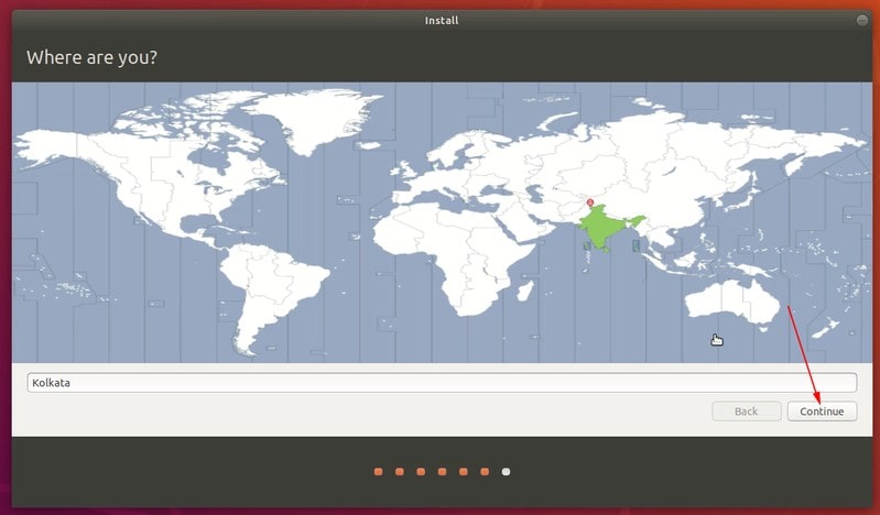Seleccione la zona horaria cuando se instala Ubuntu