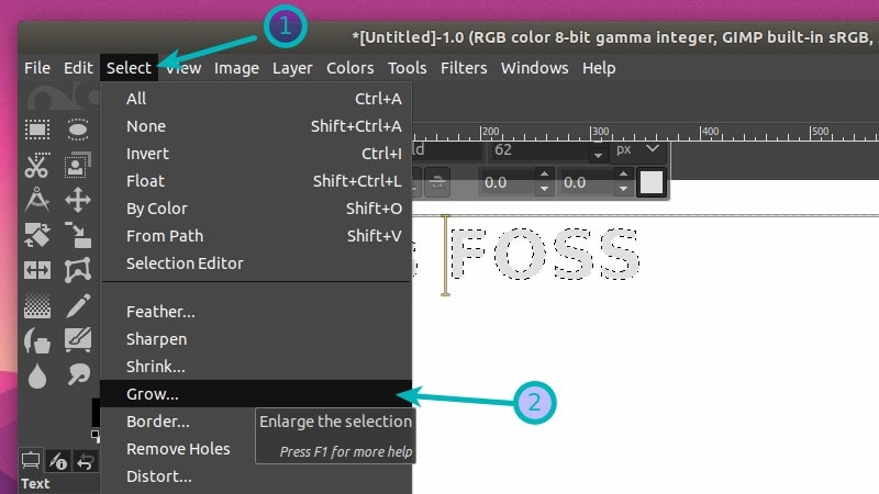 Crecer el tamaño del texto en la capa adicional en GIMP