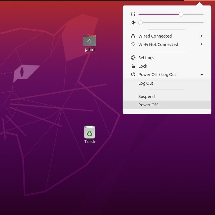 power button view at ubuntu 20.04 2