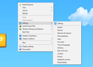 Añadir Configuración en Cascada Menú Contextual del Escritorio en Windows 10 settings cascade menu