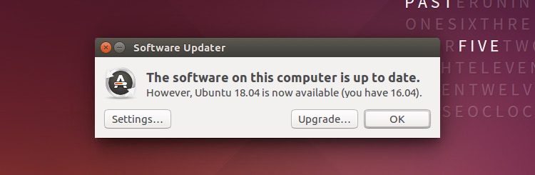 Una captura de pantalla de ubuntu 18.04 notificación de actualización